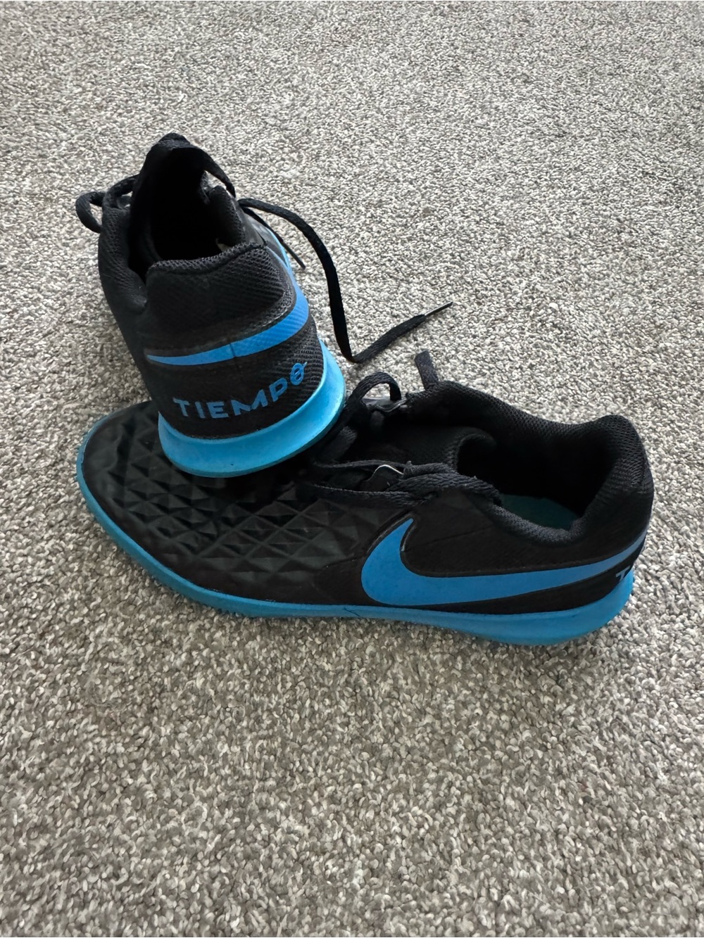Nike Black and Blue Indoor Soccer Shoes - Tiempo